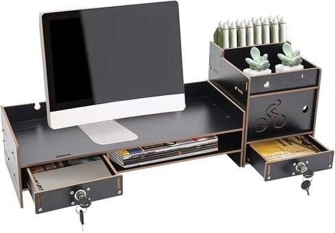 Desktop Monitor Stand, Monitor Riser with Storage Organizer, Computer Screen Stand for Desk, Laptop Stand Riser with Drawer, Office Desk Shelf, Black in Saudi Arabia