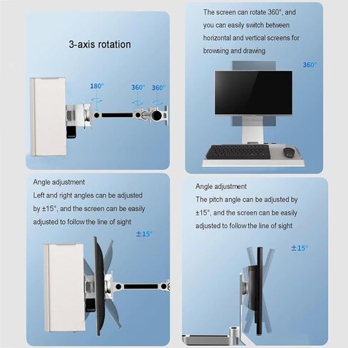 Sit Stand Monitor Desk Mount, Wall Mount Workstation with 24" Keyboard Tray,w/Cable Management, Load Capacity 8KG, Fits 17-27" Screens in Saudi Arabia
