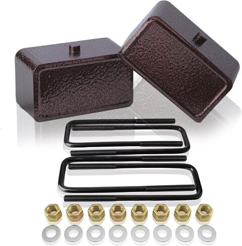 Heavy-Duty Fully Enclosed 3'' Rear Leveling Lift Block Kits for 2007-2024 Silverado 1500 Sierra 1500 2WD/4WD with Extra Long Square Leaf Spring Axle U Bolts in Saudi Arabia