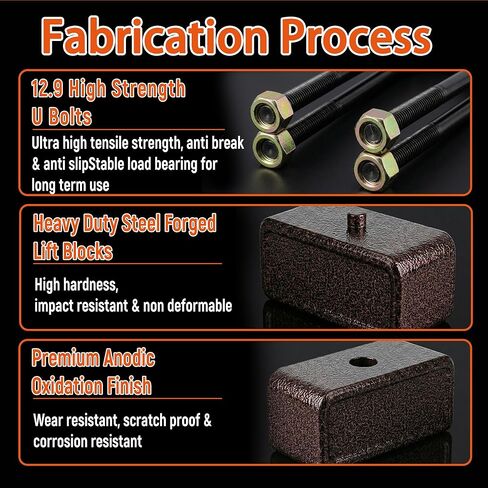 Heavy-Duty Fully Enclosed 3'' Rear Leveling Lift Block Kits for 2007-2024 Silverado 1500 Sierra 1500 2WD/4WD with Extra Long Square Leaf Spring Axle U Bolts in Saudi Arabia
