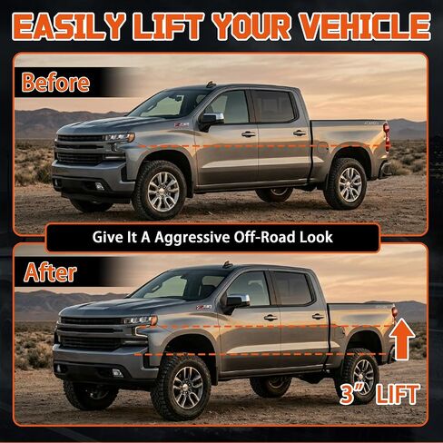 Heavy-Duty Fully Enclosed 3'' Rear Leveling Lift Block Kits for 2007-2024 Silverado 1500 Sierra 1500 2WD/4WD with Extra Long Square Leaf Spring Axle U Bolts in Saudi Arabia