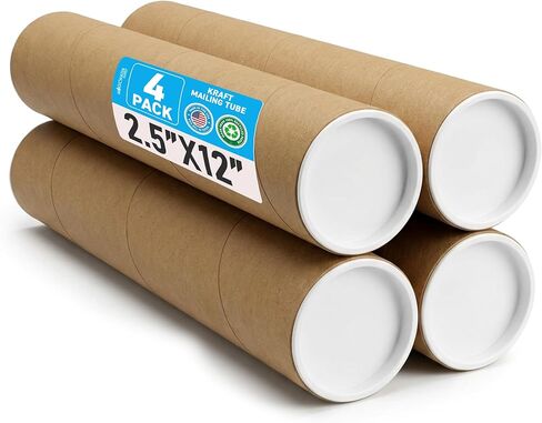 MagicWater Supply 2.5 x 12 Mailing Tube - Heavy-Duty Kraft Shipping Tube for Arts, Crafts & Documents - Rigid Durable Storage Tube - Made in USA - 100% Recyclable with Secure White End Caps - 1 Pack in Saudi Arabia
