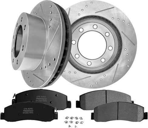 PM Auto Set of 6 Front 347mm Drilled Slotted Brake Disc Rotors-Ceramic Brake Pad Kit Replacement For 2008-2012 Ford F-350 Super Duty in Kuwait