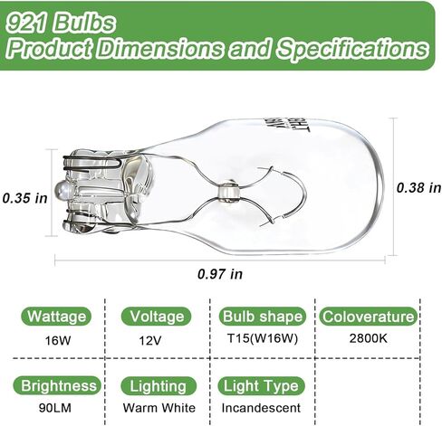 20PCS 921 Bulbs T15 12V 16W Interior Light Bulbs for Reverse Brake Turn Signal Tail Dome and Trunk Lamps Compatible with Auto RV Marine Replace#:54766 912 in Saudi Arabia