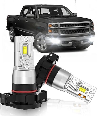 Fit for 2007-2015 Chevy Silverado 1500 2007-2019 Silverado 2500 3500 HD Fog Light Bulb, 18000 Lumens 6000K White Fog Lights, 600% Upgraded Brightness, 60000+ Hours Lifespan, Pack of 2 in Kuwait