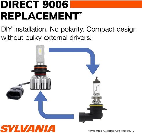 SYLVANIA 9006 LED - مصابيح الضباب للسيارات والشاحنات - المصابيح الأمامية للرياضات على الطرق الوعرة - ضوء LED أبيض بارد 6000 كيلو - مصابيح طويلة الأمد - بدون قطبية - ترقية DIY in Kuwait