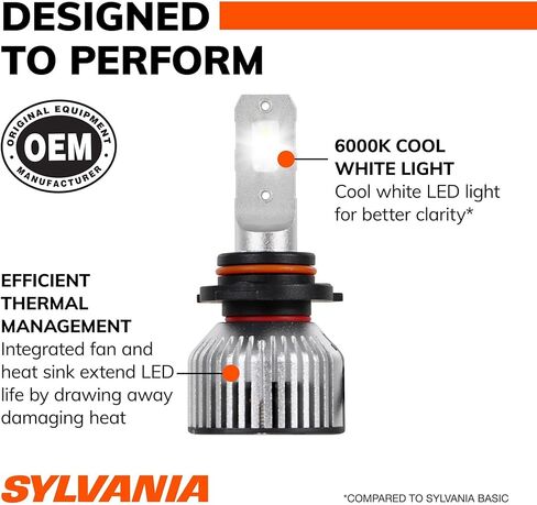 SYLVANIA 9006 LED - مصابيح الضباب للسيارات والشاحنات - المصابيح الأمامية للرياضات على الطرق الوعرة - ضوء LED أبيض بارد 6000 كيلو - مصابيح طويلة الأمد - بدون قطبية - ترقية DIY in Kuwait