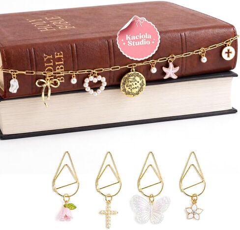 Kaciola Bible Charms Chain with 4PCS Planner Charms for Bible Study, Book Spine Bookmark, Journal Accessory, Unique Faith Jewelry Gift for Women (SJ-01) in Saudi Arabia