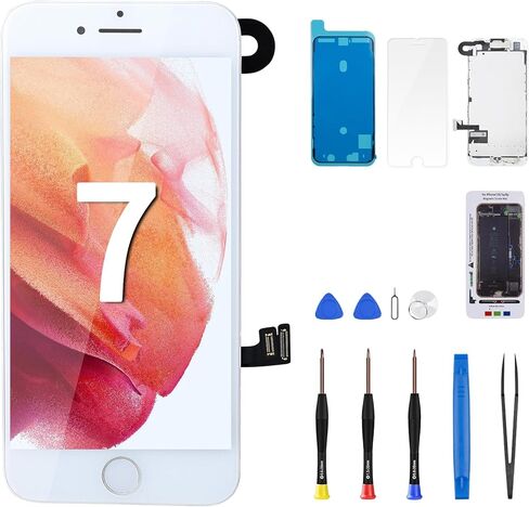 لشاشة iPhone 7 البديلة باللون الأسود 4.7 بوصة مع زر الصفحة الرئيسية شاشة LCD تعمل باللمس ثلاثية الأبعاد ومحول رقمي مجموعة إصلاح كاملة للكاميرا الأمامية وسماعة الأذن ومستشعر القرب وأدوات إصلاح الزجاج A1660 A1778 A1779 in Kuwait