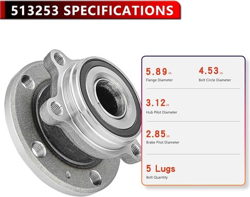 513253 Front Wheel Bearing Hub For Audi TT Quattro 08-12, for A3 Quattro 06-13,for Q3 Quattro 15-18,for A3 09-13,for Q3 15-18,for Volkswagen Tiguan 09-17,for Passat CC 09-10,for Jetta 15-18 in Kuwait