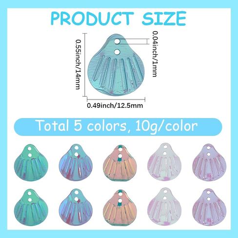 SUNNYCLUE 1 Box about 50g Seashell Sequins Flat Sequin Paillettes Ocean Sea Summer Resin Iridescent Sewing Ornament Spangles Glitter Paillettes for Jewelry Making Craft Embroidery Skirt Decor Supplies in Kuwait
