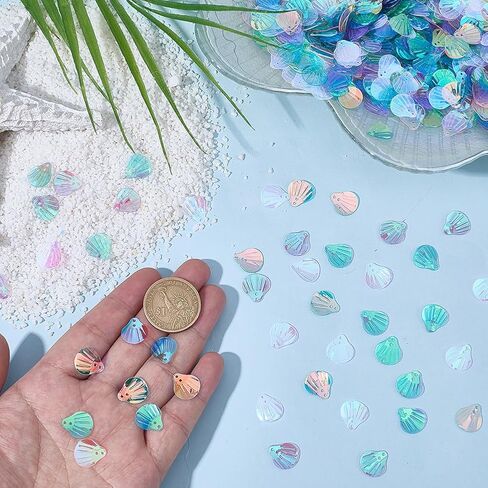 SUNNYCLUE 1 Box about 50g Seashell Sequins Flat Sequin Paillettes Ocean Sea Summer Resin Iridescent Sewing Ornament Spangles Glitter Paillettes for Jewelry Making Craft Embroidery Skirt Decor Supplies in Kuwait