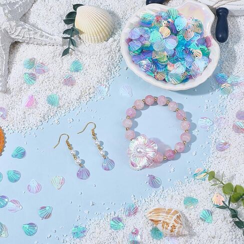 SUNNYCLUE 1 Box about 50g Seashell Sequins Flat Sequin Paillettes Ocean Sea Summer Resin Iridescent Sewing Ornament Spangles Glitter Paillettes for Jewelry Making Craft Embroidery Skirt Decor Supplies in Kuwait