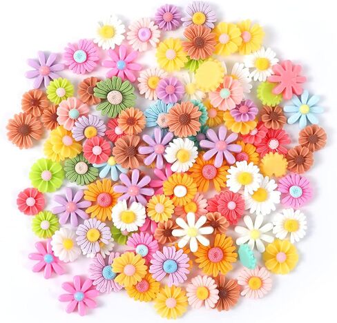 100pcs Flower Resin Charms, Flatback Resin Charmsresin Flatback Beads Daisy Beads for DIY Scrapbooking Jewelry Making Craft Decorations (Mixed Colors) in Kuwait