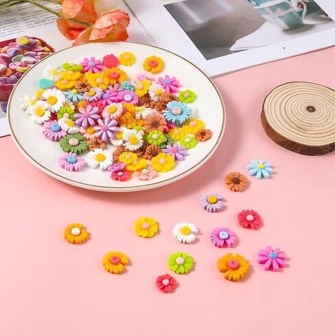 100pcs Flower Resin Charms, Flatback Resin Charmsresin Flatback Beads Daisy Beads for DIY Scrapbooking Jewelry Making Craft Decorations (Mixed Colors) in Kuwait