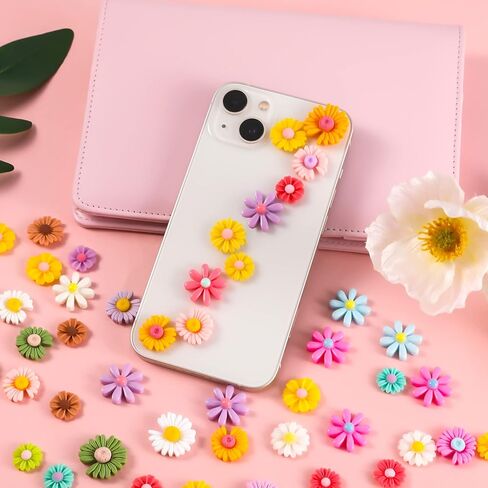 100pcs Flower Resin Charms, Flatback Resin Charmsresin Flatback Beads Daisy Beads for DIY Scrapbooking Jewelry Making Craft Decorations (Mixed Colors) in Kuwait