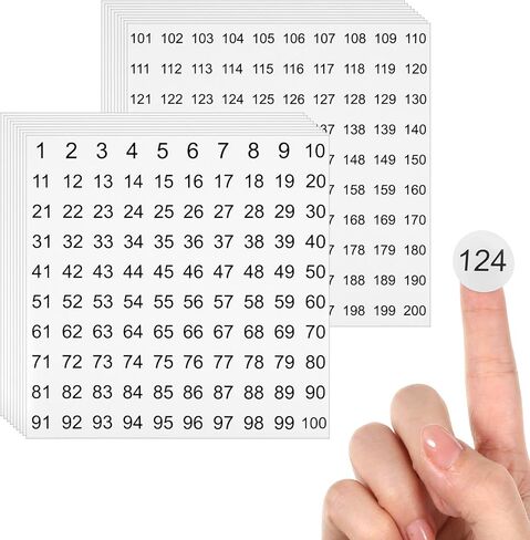 20 ورقة 1-200 ملصق أرقام صغيرة، 10 مجموعات ملصقات مستديرة متتالية، ملصقات مرقمة ذاتية اللصق مقاس 0.8 بوصة، ملصق مخزون DIY (الملصق عبارة عن ورقة واحدة ويجب قصها) in Kuwait