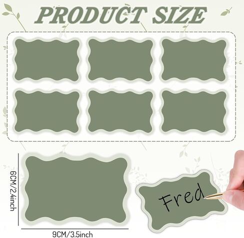 AnyDesign 180Pcs Sage Green Wavy Border Name Tag Stickers Green Self-Adhesive Nameplate Decal Blank Name Badge Label for School Classroom Office Conference Desk Locker Decor in Kuwait