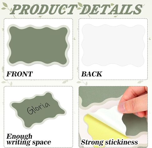 AnyDesign 180Pcs Sage Green Wavy Border Name Tag Stickers Green Self-Adhesive Nameplate Decal Blank Name Badge Label for School Classroom Office Conference Desk Locker Decor in Kuwait