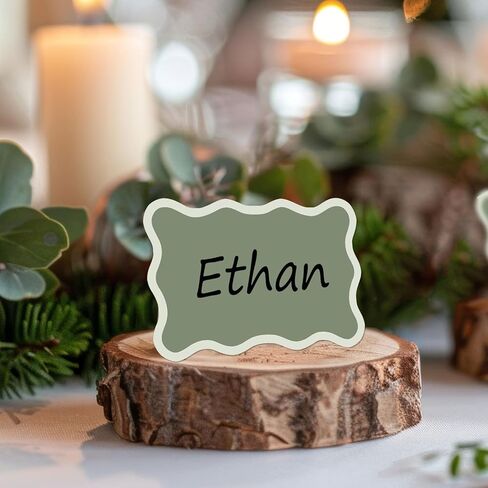 AnyDesign 180Pcs Sage Green Wavy Border Name Tag Stickers Green Self-Adhesive Nameplate Decal Blank Name Badge Label for School Classroom Office Conference Desk Locker Decor in Kuwait