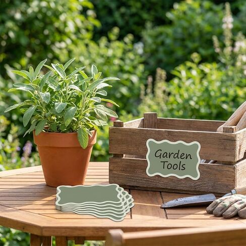 AnyDesign 180Pcs Sage Green Wavy Border Name Tag Stickers Green Self-Adhesive Nameplate Decal Blank Name Badge Label for School Classroom Office Conference Desk Locker Decor in Kuwait