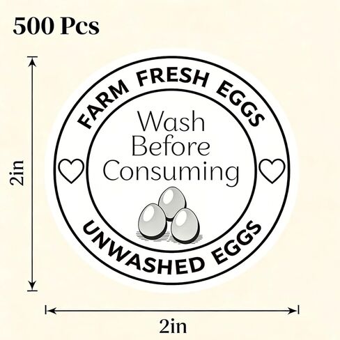 500 Pcs Farm Fresh Egg Carton Stickers - 2 Inch Unwashed Egg Labels, Self Adhesive Bulk Stickers for Chicken & Quail Egg Packaging, Backyard Chicken Keeper, Small Farm Seller in Kuwait
