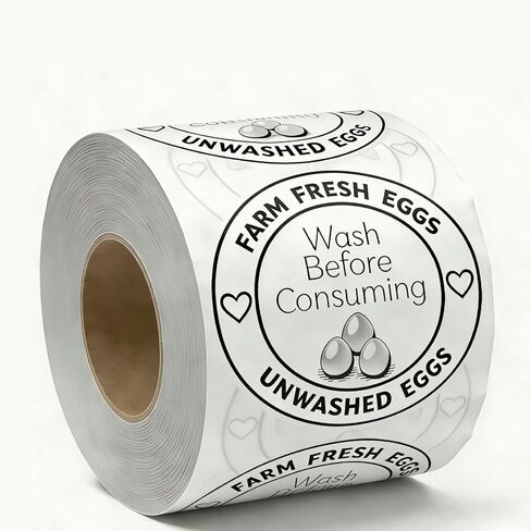 500 Pcs Farm Fresh Egg Carton Stickers - 2 Inch Unwashed Egg Labels, Self Adhesive Bulk Stickers for Chicken & Quail Egg Packaging, Backyard Chicken Keeper, Small Farm Seller in Kuwait