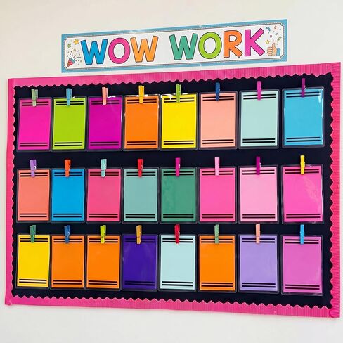 54 Pcs Student Work Display Bulletin Board Sets Crayon Classroom Decoration Crayon Work Cutouts with Clip Names Display Classroom Wall Decor for Teachers Back to School Elementary Supplies Homeschool in Kuwait