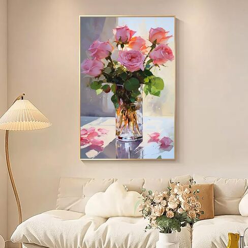 Hlison Paint by Numbers Kit for Adults with Framed Canvas, Acrylic Flowers Adult Paint by Number Kits, DIY Oil Painting by Numbers Kit for Home Decor - 8"x12" in Saudi Arabia