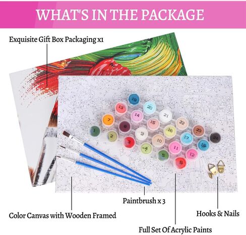 Hlison Paint by Numbers Kit for Adults with Framed Canvas, Acrylic Flowers Adult Paint by Number Kits, DIY Oil Painting by Numbers Kit for Home Decor - 8"x12" in Saudi Arabia