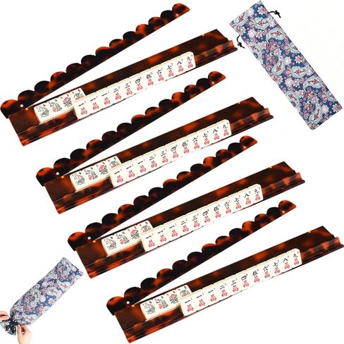 Mahjong Rack Pusher Set of 4 with Storage Bag, 20 Inch Acrylic Mahjong Rack and Pusher with Magnetic Heavy-Duty Extra Large Tiles Holders for American Mahjong (Clear) in Saudi Arabia