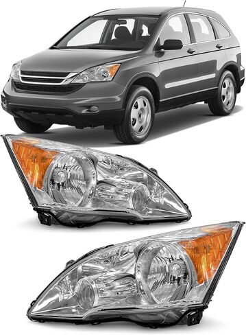 متوافق مع المصابيح الأمامية Honda CRV 2007 2008 2009 2010 2011 مع غطاء كروم كهرماني للسائق وأزواج الركاب (بدون مصابيح) in Kuwait