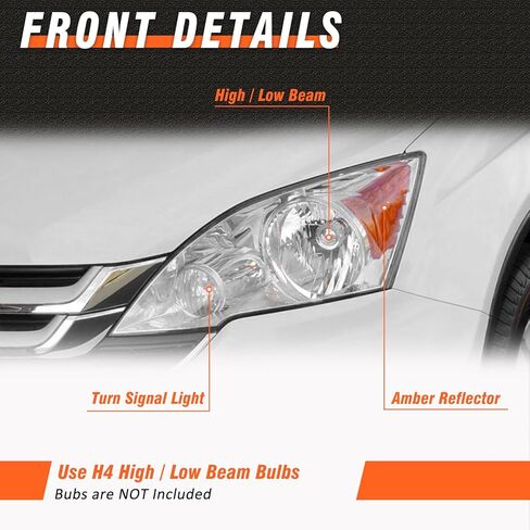 متوافق مع المصابيح الأمامية Honda CRV 2007 2008 2009 2010 2011 مع غطاء كروم كهرماني للسائق وأزواج الركاب (بدون مصابيح) in Kuwait