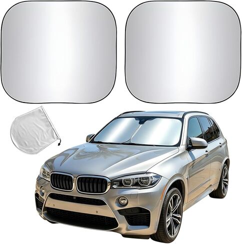 Zpana 2PCS Car Windshield Sun Shade, Heat & UV Ray Protection Foldable Vehicle Front Window Sun Shield Blocker, Windscreen Sun Screen Keep Interior Cool, Universal for SUV Van Sedan (27.95 x 30.71'') in Kuwait