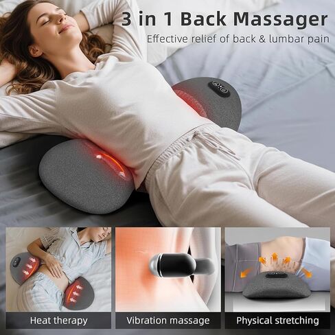 3-in-1 Electric Back Massager Pillow, Ergonomic Wedge Cushion with Adjustable Lumbar Support, Gentle Heat Spine Massage Pad, Lumbar Massager for Bed, Chair & Desk Use in Saudi Arabia