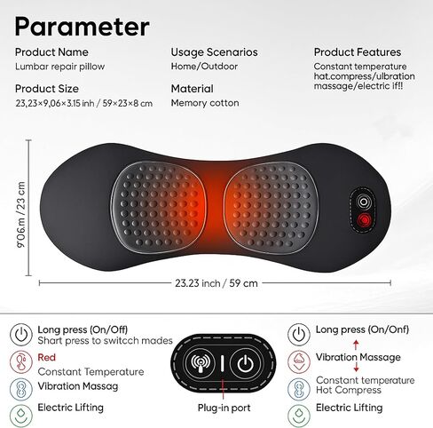 3-in-1 Electric Back Massager Pillow, Ergonomic Wedge Cushion with Adjustable Lumbar Support, Gentle Heat Spine Massage Pad, Lumbar Massager for Bed, Chair & Desk Use in Saudi Arabia