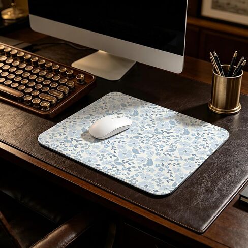 Mouse Pad with Stitched Edges - Blue Floral Mousepad for Women, 10x8 inch Washable Square Desk Pad, Non-Slip Rubber Base, Office Home Laptop Accessories - Light Blue Flower in Kuwait