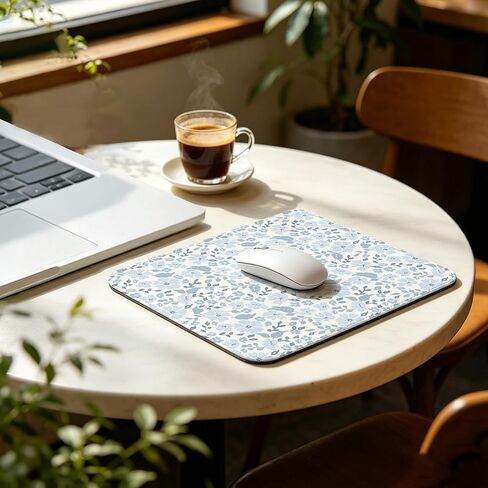 Mouse Pad with Stitched Edges - Blue Floral Mousepad for Women, 10x8 inch Washable Square Desk Pad, Non-Slip Rubber Base, Office Home Laptop Accessories - Light Blue Flower in Kuwait