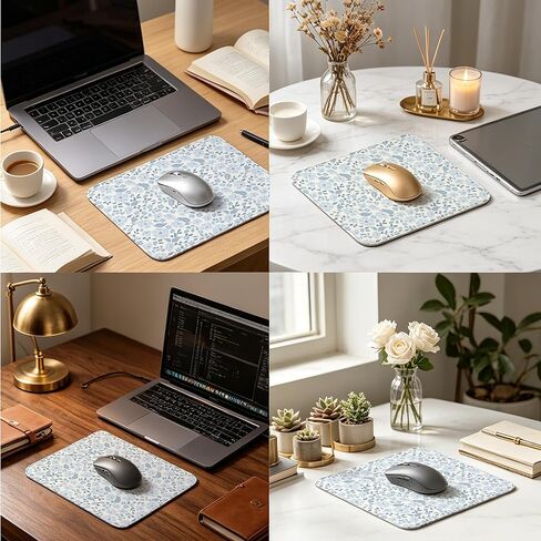 Mouse Pad with Stitched Edges - Blue Floral Mousepad for Women, 10x8 inch Washable Square Desk Pad, Non-Slip Rubber Base, Office Home Laptop Accessories - Light Blue Flower in Kuwait