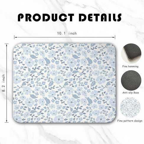 Mouse Pad with Stitched Edges - Blue Floral Mousepad for Women, 10x8 inch Washable Square Desk Pad, Non-Slip Rubber Base, Office Home Laptop Accessories - Light Blue Flower in Kuwait