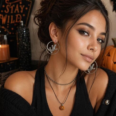 Gold Punk Body Gecko Lizard Hoop Earrings | Unique Statement Jewelry for Women, Gothic Emo Grunge Jewelry, Halloween Axolotl Animal Earrings, Gift for Christmas, New Year, Valentine’s Day in Saudi Arabia