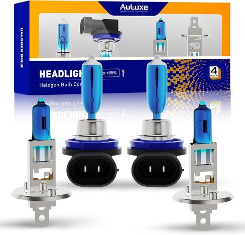 H1+H11 Halogen Headlight Bulb Combo - 200% Brighter 12V 100W 5000K White High/Low Beam, Plug and Play, 4-Pack in Saudi Arabia