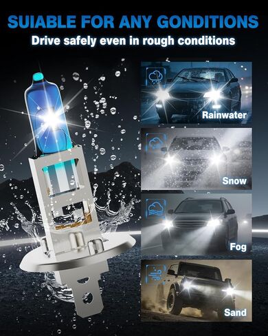 H1+H11 Halogen Headlight Bulb Combo - 200% Brighter 12V 100W 5000K White High/Low Beam, Plug and Play, 4-Pack in Saudi Arabia