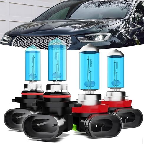 Headlights Fit for Chrysler Pacifica 2017-2020 Halogen Headlight Bulbs,9005/HB3/H10 High Beams+ H11/H8/H9 Low Beams Bright Front Lights,Plug And Play,Pack of 4 in Kuwait