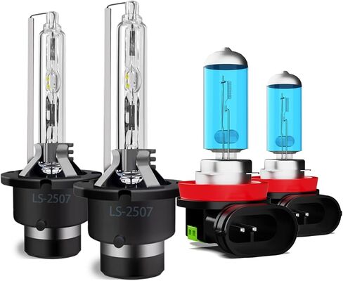 Light Bulbs Fit For Infiniti QX70 2014-2017, D2S Xenon HID High Low Beam H11 Halogen Fog Lights High Performance Headlight Bulb Combo, 6000K White Light, 4 Bulbs in Kuwait