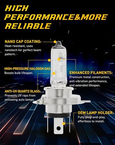 H4 9003 Halogen Headlight Bulbs, 12V 55W, 3800K, Halogen Light Bulbs, No Glare, Headlight Bulbs High and Low Beam, Fog Light Bulb,Head Light Bulb for Car, 2 PCS in Saudi Arabia
