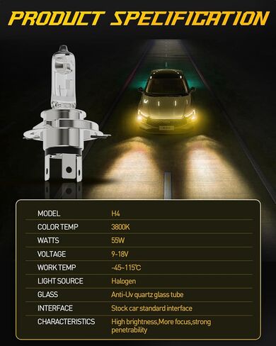 H4 9003 Halogen Headlight Bulbs, 12V 55W, 3800K, Halogen Light Bulbs, No Glare, Headlight Bulbs High and Low Beam, Fog Light Bulb,Head Light Bulb for Car, 2 PCS in Saudi Arabia