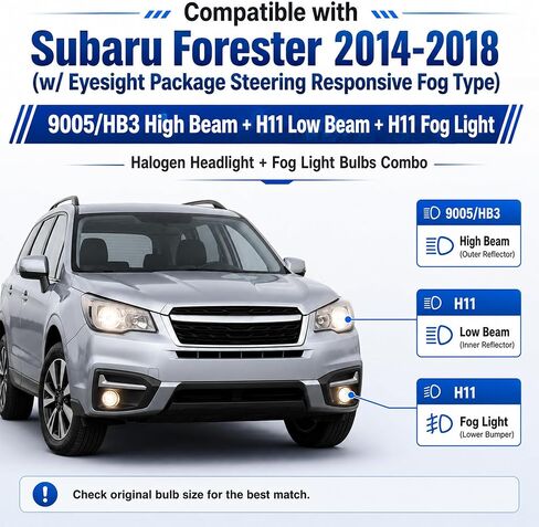 متوافق مع Subaru Forester 2014-2018 (مع حزمة البصر، نوع الضباب المستجيب) لمبات الهالوجين الأمامية + مجموعة مصابيح الضباب، شعاع عالٍ منخفض شعاع الضباب، لون أبيض شفاف ناعم، حزمة-6 in Kuwait
