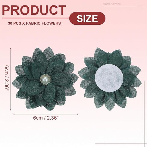 PATIKIL Fabric Flowers, 30 Pcs 2" Rhinestone Pearls Sewing Fabric Flowers for DIY Crafts Appliques Wedding Birthday Party Decoration, Dark Green in Kuwait