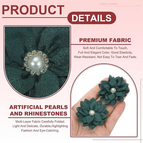 PATIKIL Fabric Flowers, 30 Pcs 2" Rhinestone Pearls Sewing Fabric Flowers for DIY Crafts Appliques Wedding Birthday Party Decoration, Dark Green in Kuwait